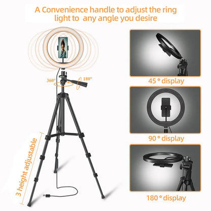 LED Selfie anneau lumineux photographie vidéo lumière RingLight support de téléphone trépied lumière de remplissage lampe à intensité variable Trepied Streaming 10 "26 cm