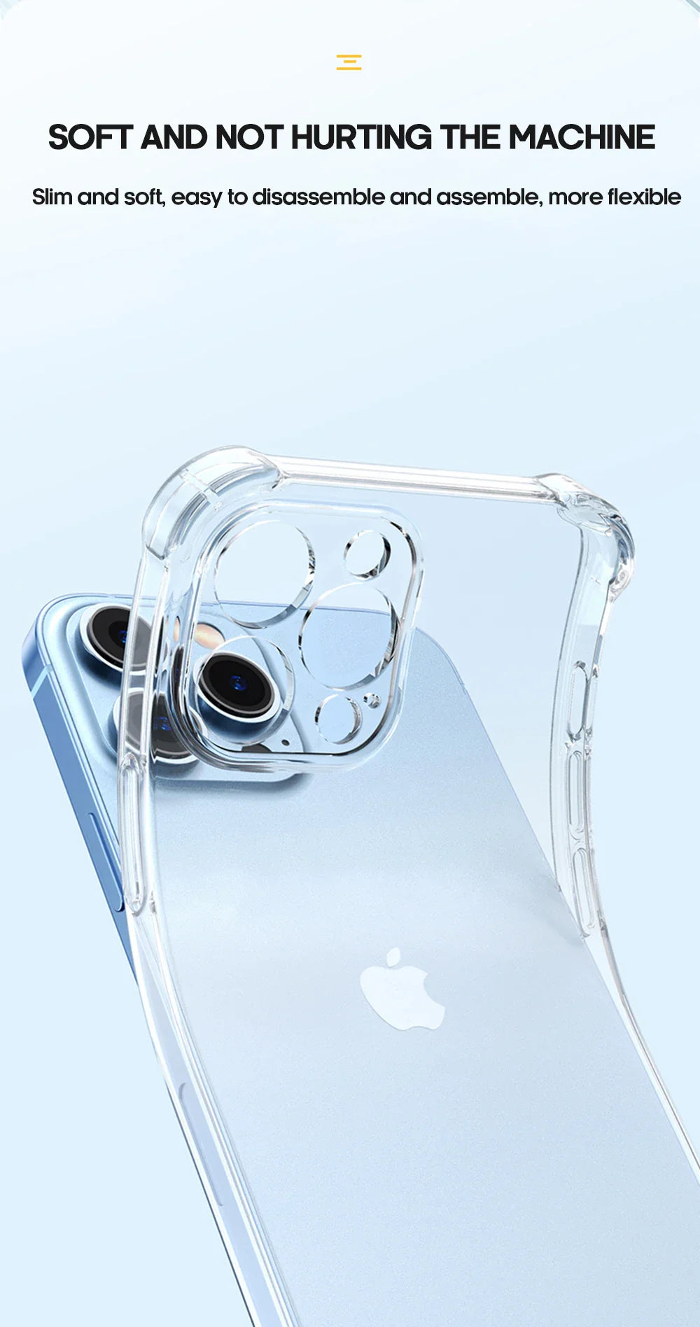 Shockproof Silicone Clear Phone Case for iPhone 13 11 14 Pro Max 12 Mini Lens Protection Back Case for IPhone 15 16 PRO XS MAX X