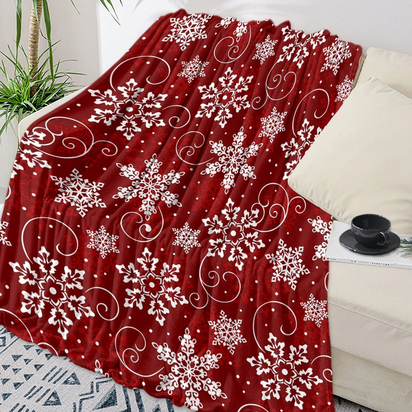 Christmas Snowflake Red Throw Blanket Portable Warm Blanket Blankets For Beds Home Decor Sofa Blanket