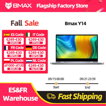 BMAX Y14 Laptop 14 inch Notebook Windows 11 16GB RAM LPDDR5 512GB SSD 1920*1080 IPS Intel N100 laptops Computer type-c