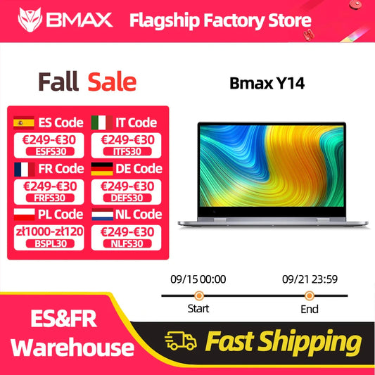 BMAX Y14 Laptop 14 inch Notebook Windows 11 16GB RAM LPDDR5 512GB SSD 1920*1080 IPS Intel N100 laptops Computer type-c