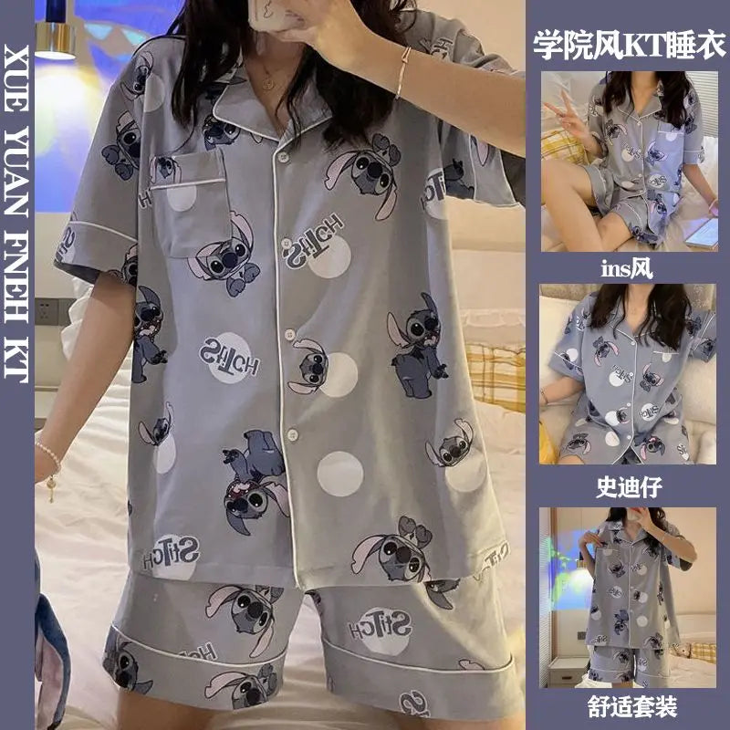 Stitch summer pajamas women's new high-value student cartoon creative cute loose short-sleeved home service suit birthday gift