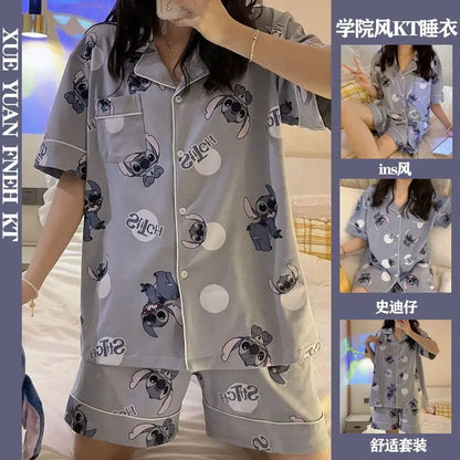 Stitch summer pajamas women's new high-value student cartoon creative cute loose short-sleeved home service suit birthday gift