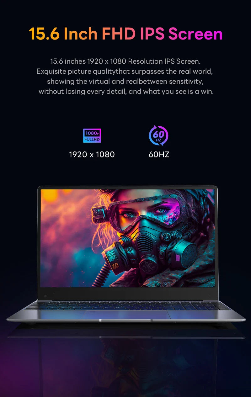 BYONE 15.6 Inch IPS Screen Laptop 8GB RAM Intel 11th N5095 Netbook Windows 11 Pro Gaming Office Notebook Business Pc Portable