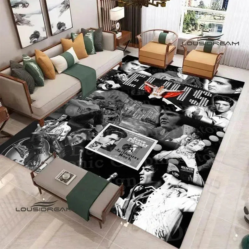 E-Elvis-Presleys Retro Printed Carpet Non-slip Carpet Outdoor Carpets Area Rug Home Bedroom Decor Rug for Bedroom Birthday Gift