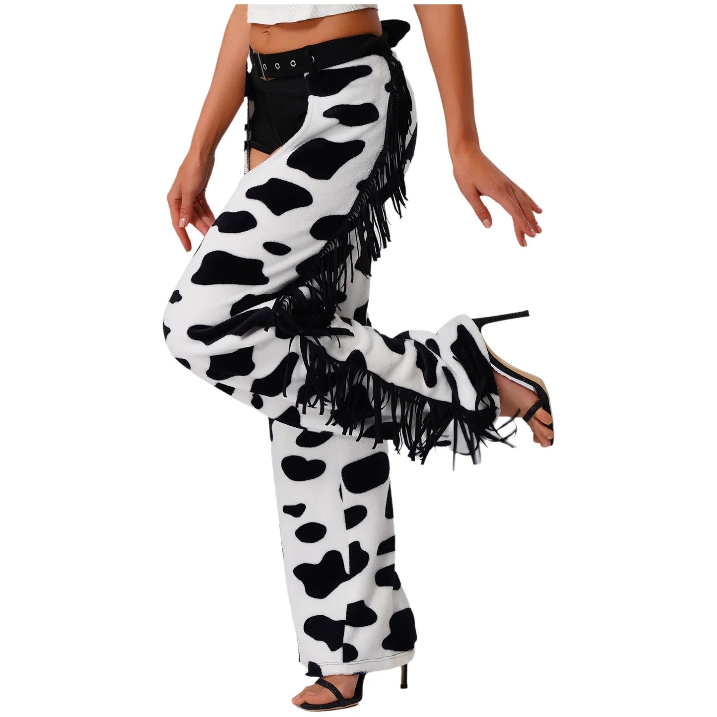 Pantalon Long en flanelle pour femmes, avec pompon latéral, taille, entrejambe ouvert, vélo, équitation, Cowgirl, Costume Cospaly d'halloween