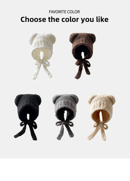 Chapeau en laine avec oreilles d'ours pour femme, bonnet de protection des oreilles à lacets, bonnets de bombardier pour l'extérieur, chaud, mode, cadeau de nouvel an, automne, hiver
