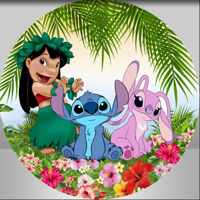Stitch Party Background Decors Round  Customized Backdrop Baby Shower Children's Birthday Decoration Wedding Banner