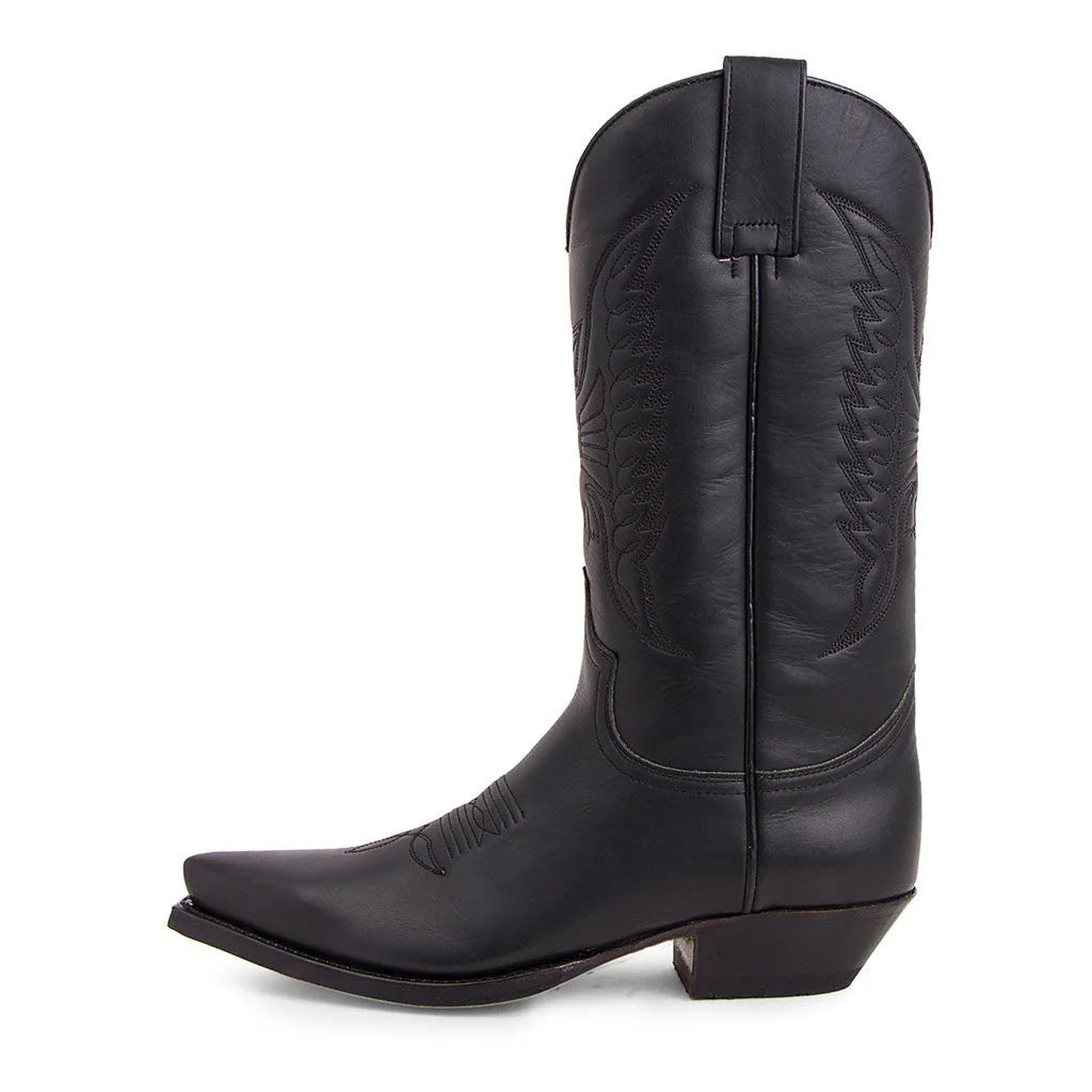 Men's Western Cowboy Boots Embroidered High Boots Retro Pointed Toe Platform Leather Shoes Slip on Plus Size Men Mid-calf Boots