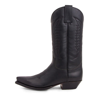 Men's Western Cowboy Boots Embroidered High Boots Retro Pointed Toe Platform Leather Shoes Slip on Plus Size Men Mid-calf Boots