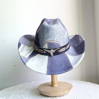 Ethnic Style Cowboy Hat Fashion Chic Unisex Solid Color Jazz Hat With Bull Shaped Decor Western Cowboy Hats