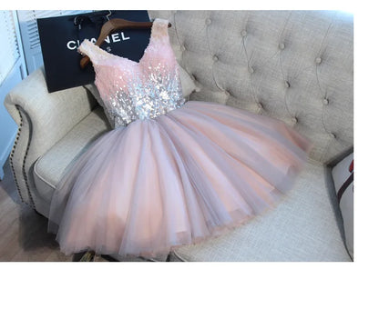 F2122 Customized Short Cocktail Party Dress Girl Graduation Robe 2025 Sweet Memory Colorful Sequined Mesh Tulle Prom Dresses