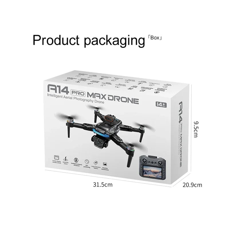 Xiaomi A14 pro Max Drone 8k HD double caméra GPS sans brosse flux optique évitement d'obstacles 4.5 pouces grand écran Uav Rc 20000m nouveau