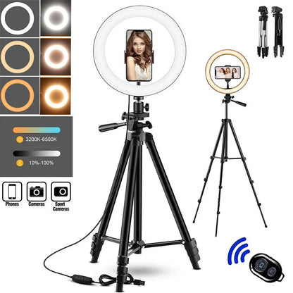 LED Selfie anneau lumineux photographie vidéo lumière RingLight support de téléphone trépied lumière de remplissage lampe à intensité variable Trepied Streaming 10 "26 cm