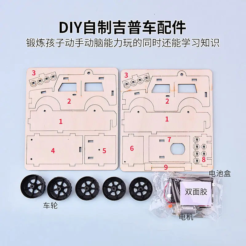 DIY Science Handmade Small Children's Educational Toys Jeep Assembled Wood Material  physics toy