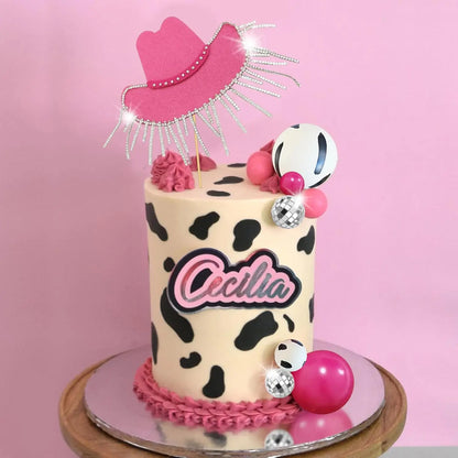 Hot Pink Cowgirl Cake Topper, Glitter Cowgirl Hat, Disco Balls for Western Theme Party, Birthday Party Supplies