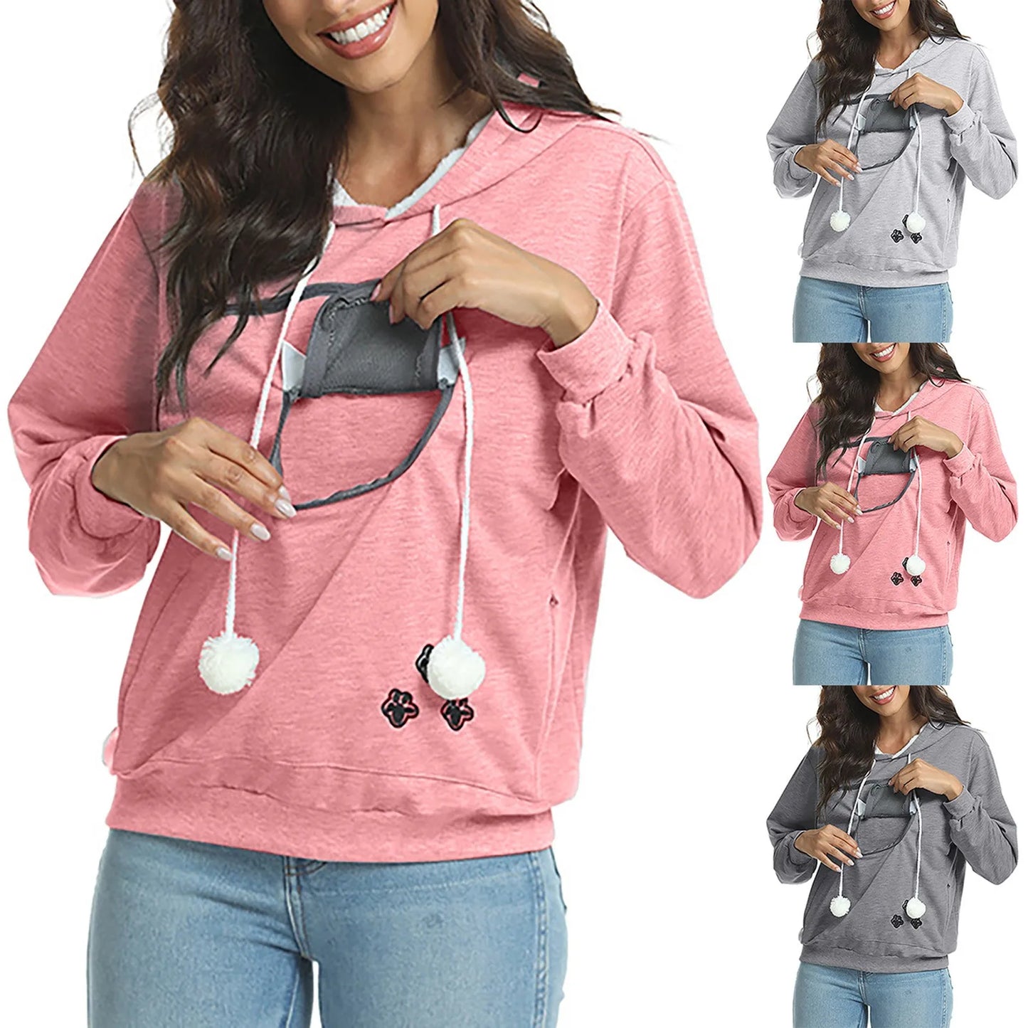 Hoodies For Teen Girls Women'S Solid Sport Casual Funny Cat Ear Zipper Mesh Large Pocket Hoodie 2000s Clothes Y2k