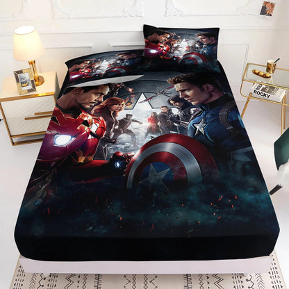 Marvel's Avengers 2/3pcs Bedding Set Fitted Sheet Printed 100% Polyester Anime Home Decor Suitable For Children And Adults