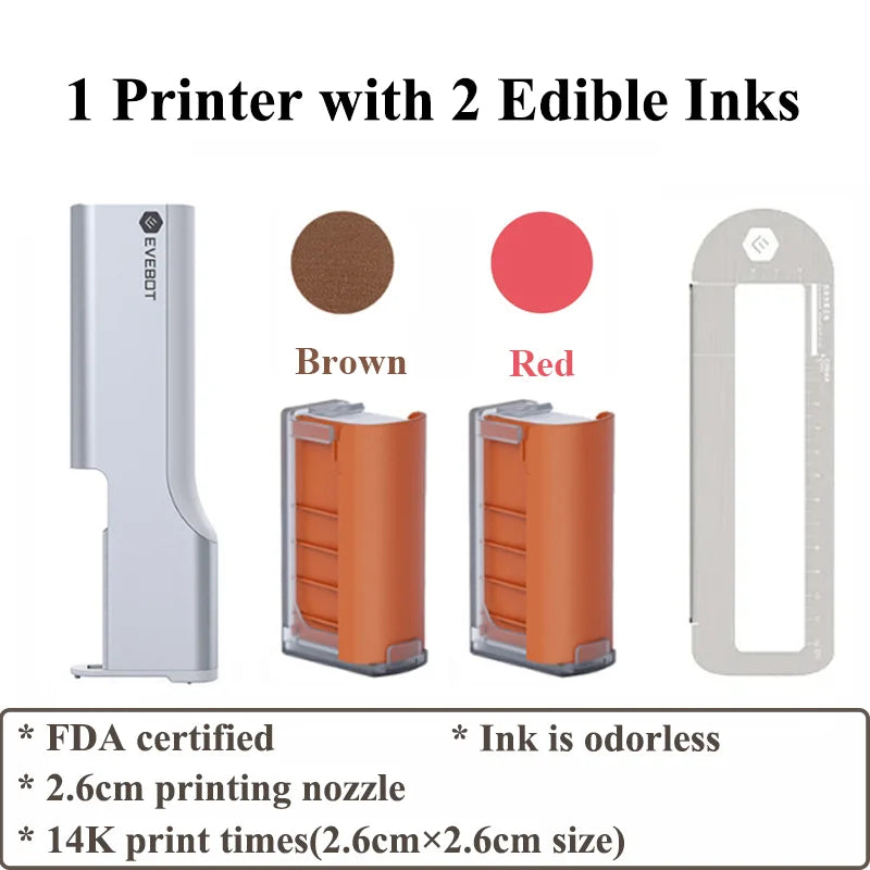Evebot Food-grade Portable PrintPen Handheld Inkjet Printer Specifically for Food Surfaces Perfect for Coffee Macaron Cakes