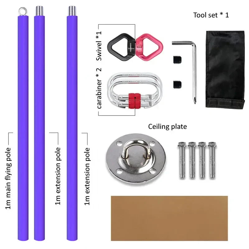 Poteau volant aérien de 3m, Suspension Portable, Tube de Fitness trapèze, poteau de danse rotatif en acier et Silicone, équipement de gymnastique pour la maison