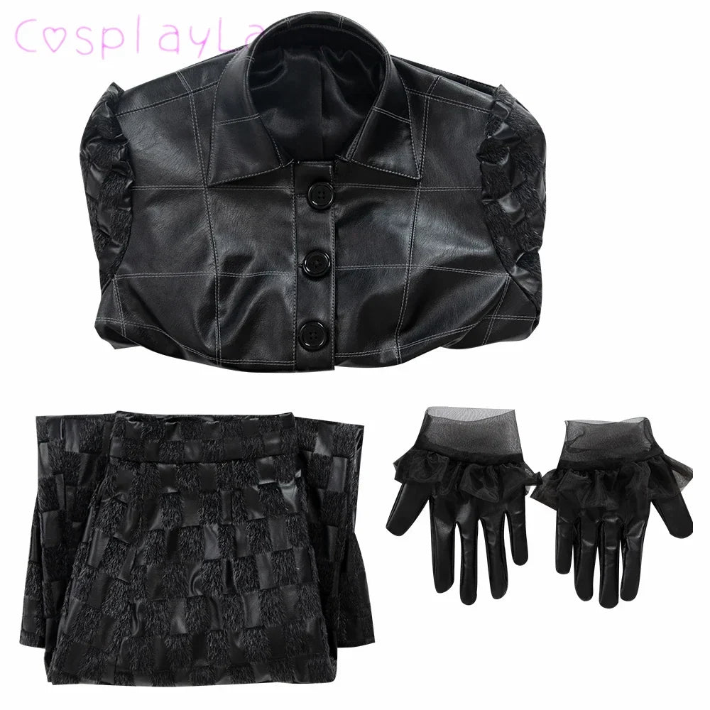 Cruella Costume Halloween Evil Queen Cosplay Outfit Black Fashion Lady Dresses Fancy Emma Formal Suit Jacket Skirt Gloves