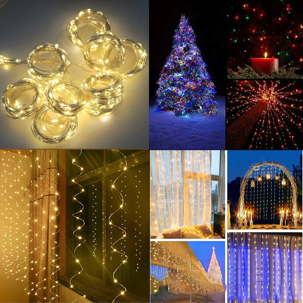 Guirlande lumineuse rideau LED USB, pour Nouvel An, Noël, mariage, anniversaire, chambre à coucher, Ramadan, Pâques, décoration intérieure