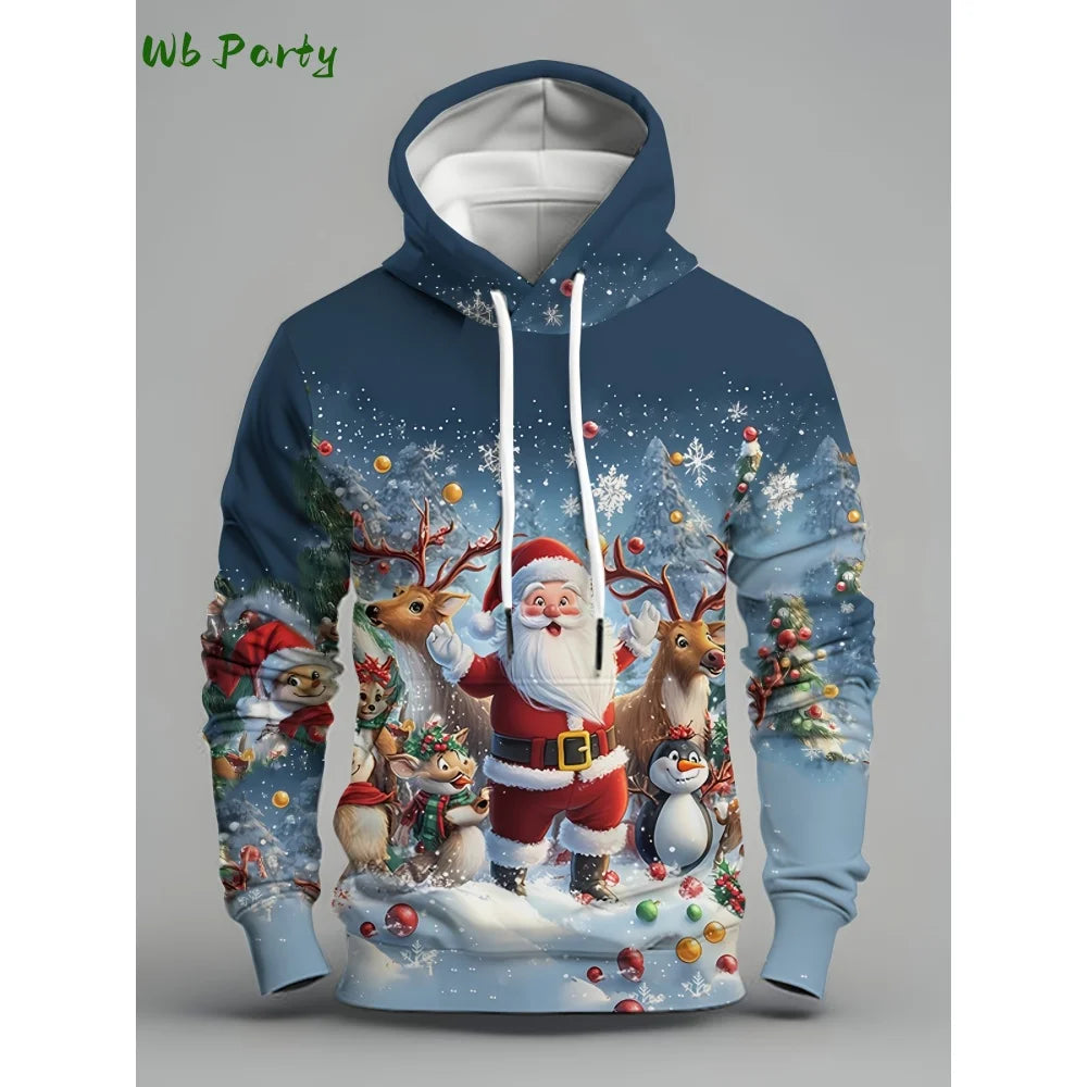 Pull à capuche de Noël 2025 pour homme, mode, imprimé 3D, sweat-shirt drôle Père Noël, graphique Harajuku, chemisier, vêtements pour homme
