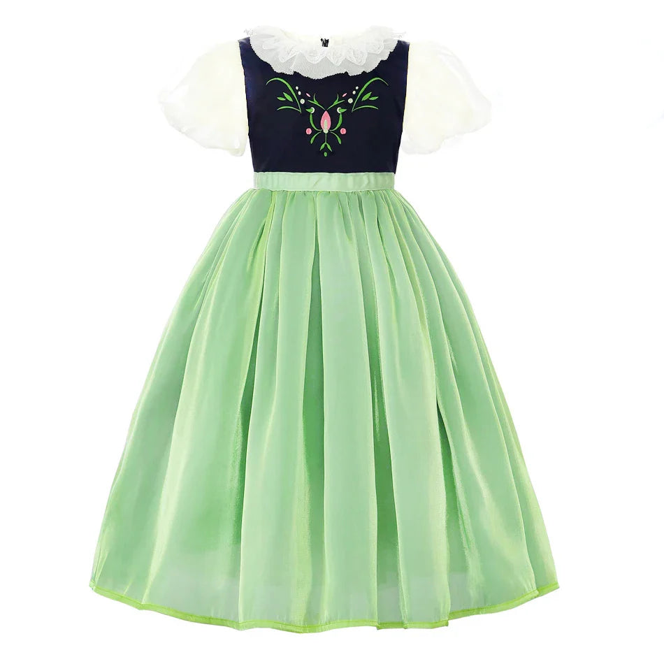 Robe de princesse de cosplay Anna pour filles, costume en maille à manches lanternes, pour fête d'anniversaire, carnaval, Halloween, robe de bal pour enfants
