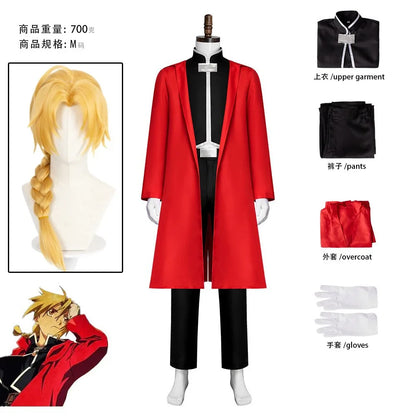 Anime Cos Fullmetal Alchemist Edward Elric Cosplay Costumes Red Outfit Halloween Christmas Uniform Custom Size Cosplay Costume