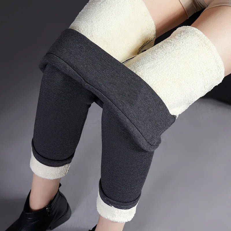 Leggings d'hiver épais pour femmes, doublés polaire chaude, pantalon thermique simple et tendance, leggings noirs amincissants, taille haute élastique, couleur unie