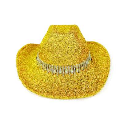 Chapeaux de Cowboy occidentaux classiques pour femmes et hommes, chapeau de soleil à strass scintillants, à large bord, pour Club Rave Party, Cowgirl Jazz, 2025