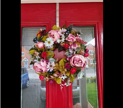 Artificial Retro Peony Flower Wreath 35CM Candlestick Wreath Christmas Halloween Decorative Flower Wedding Home Decor