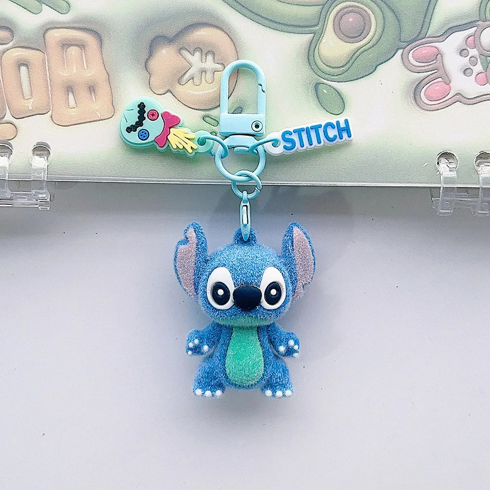 Cute Stitch keychain cartoon cartoon animation surrounding Stitch flock backpack keychain pendant kawaii accessories wholesale