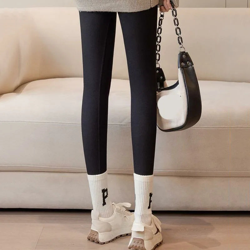 Xpqbb-Leggings d'hiver en velours d'agneau taille haute pour femme, collants chauds, pantalon de yoga, document solide, épais, sourire, commandé