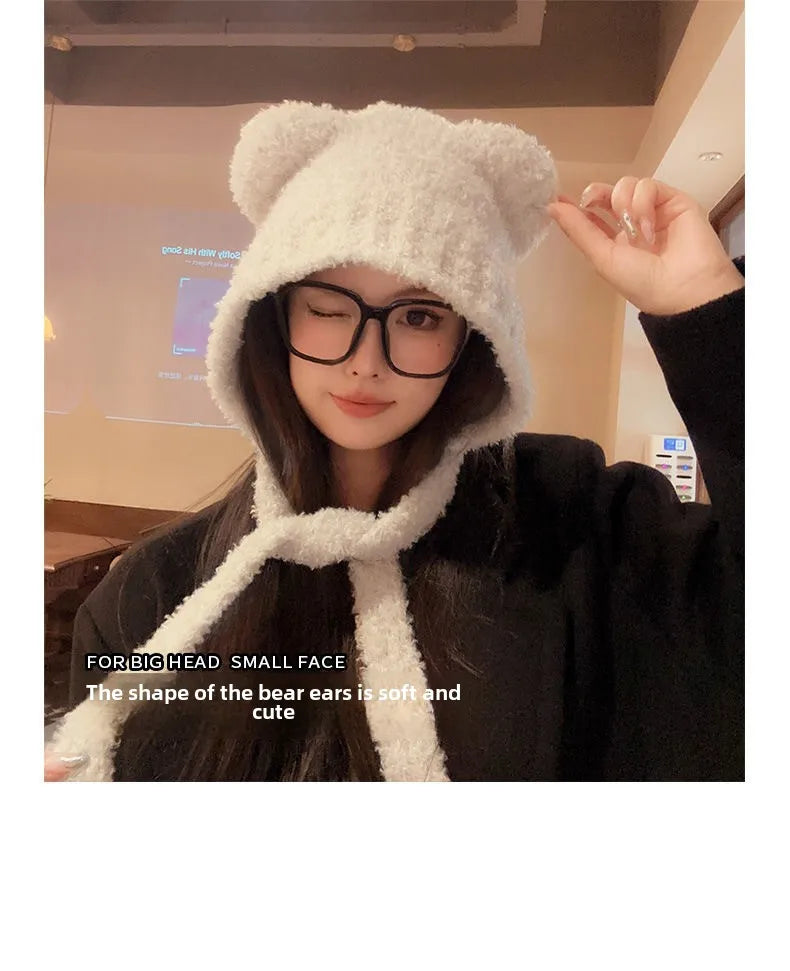 Chapeau en laine avec oreilles d'ours pour femme, bonnet de protection des oreilles à lacets, bonnets de bombardier pour l'extérieur, chaud, mode, cadeau de nouvel an, automne, hiver