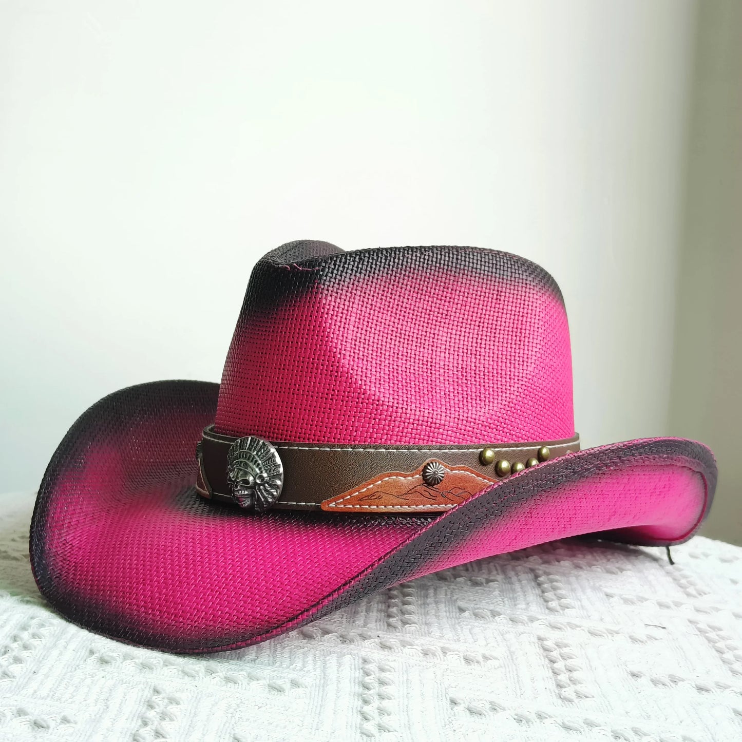 Hand-painted Western Cowboy hat Bronze green hat for men women Large Brim stiff straw hat summer sombrero vaquero hombreковбойс
