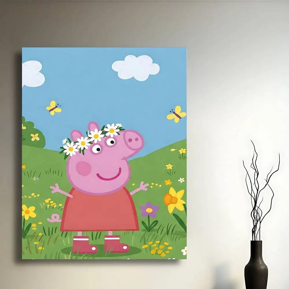 Cartoon Cute W-Peppa PigS Poster Sticky Posters Waterproof Paper Sticker Coffee House Bar Home Decor