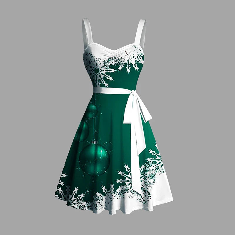Women's Plaid Christmas Party Dress, Snowflake Print, Fiber Dress, Sweetheart Neck, Christmas Dresses, New, Educational, 2024