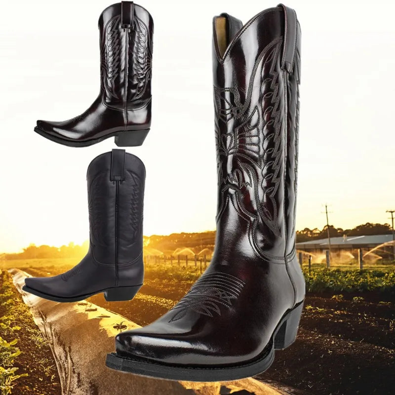Men's Western Cowboy Boots Fashion Black Comfortable Embroidered Boots Men Couple Shoes for Men Women Motorcycle Boots Plus Size