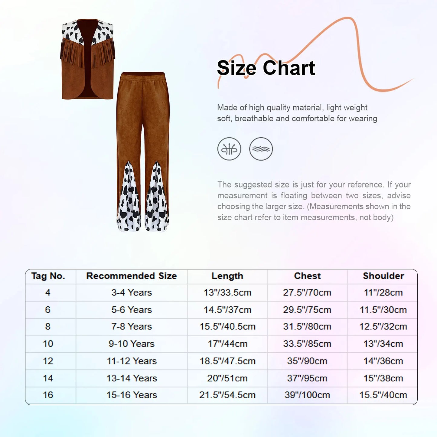 Enfants enfant Halloween Western Cowboy Cowgirl Cosplay Costume imprimé vache gilet à pampilles et ensemble de pantalon évasé Carnaval fête habiller