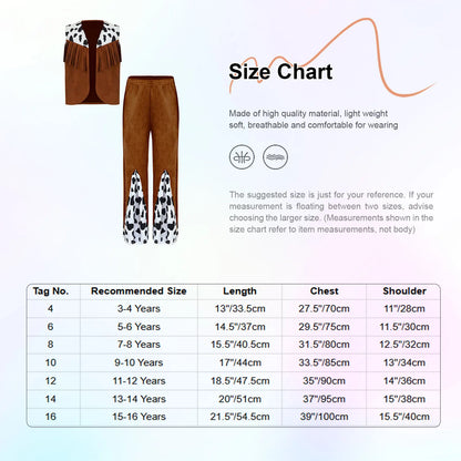 Enfants enfant Halloween Western Cowboy Cowgirl Cosplay Costume imprimé vache gilet à pampilles et ensemble de pantalon évasé Carnaval fête habiller