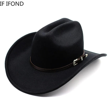 Chapeau de cowboy occidental vintage pour homme, femme, jazz, cowgirl, avec large bord en cuir, cloche, église, Sombrero Hombre