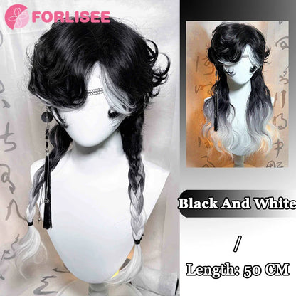 Pink Blonde Highlights Long Wavy Wig Synthetic Colorful Lolita Cosplay Hair Wigs with Bangs for Women Heat Resistant Daily Use