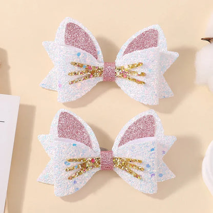 2 Paires de Barrettes Nœud Papillon Paillettes Arc-en-ciel pour Cheveux de Fille, Pinces à Cheveux pour Animaux, Nœuds de Cheveux pour Enfants