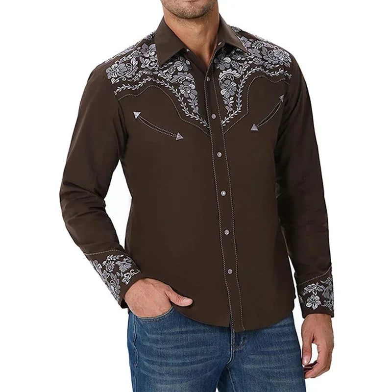 Tribal western men's top shirt pattern blue pink black trendy fashion casual party high quality material 2025 new suit