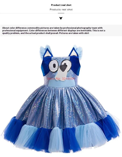 Nouvelle robe à bretelles d'été Bluey Anime pour fille, mignonne, pour fête d'anniversaire d'enfants, robe de soirée, robe de princesse, cadeau surprise pour fille