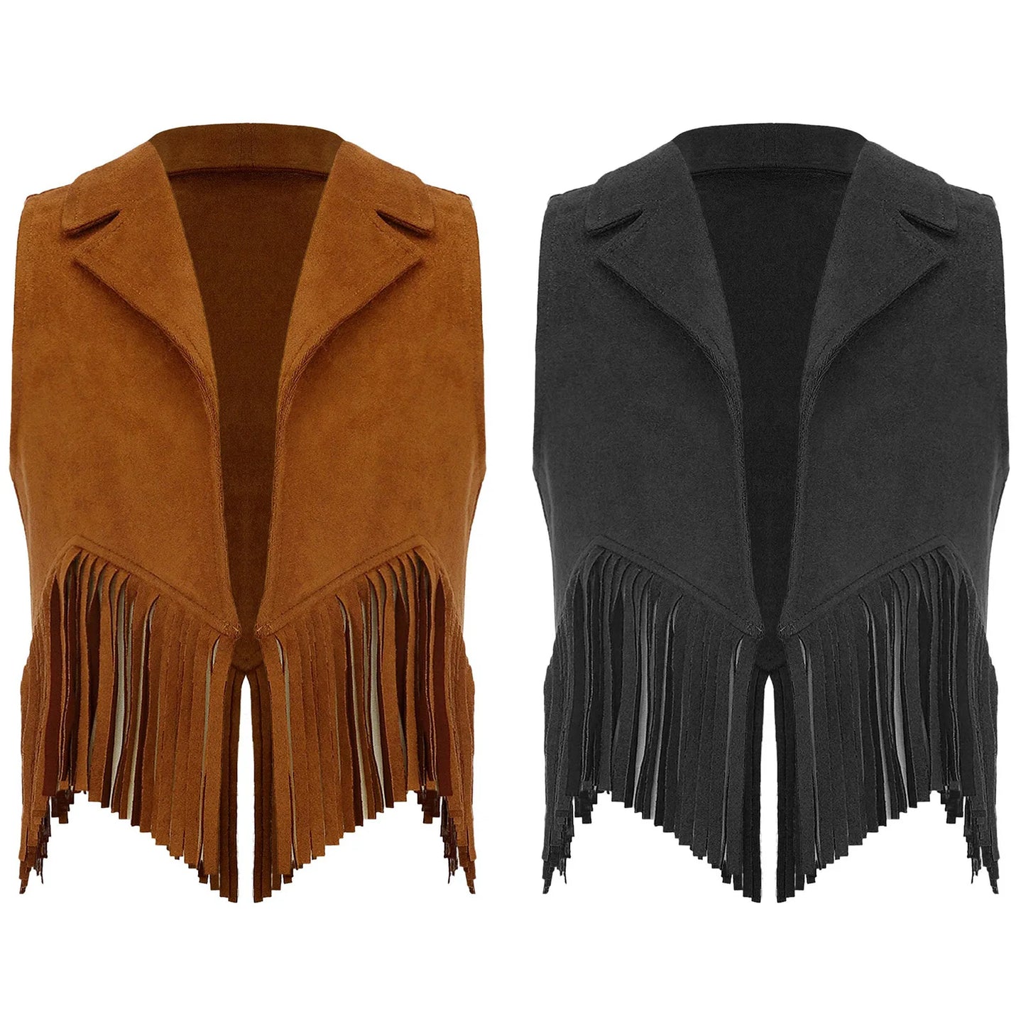Gilet de Cowboy occidental pour enfants, garçons et filles, Costume de Cosplay d'halloween, pompon en daim, manteau ouvert sur le devant, hauts