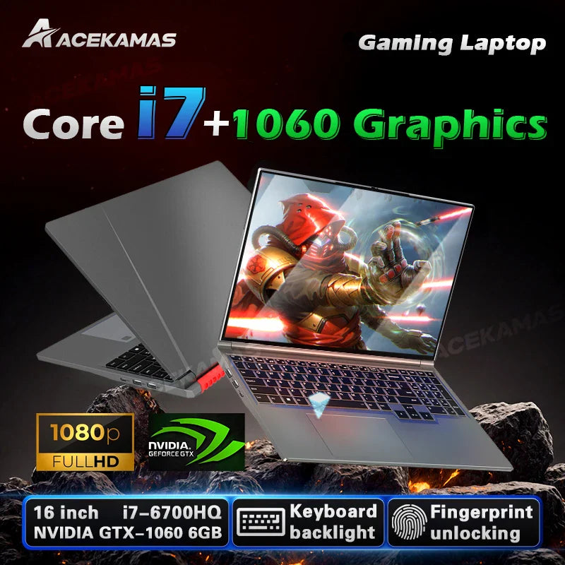 ACEKAMAS 16" Gaming Laptop Intel Core i7 6700HQ GTX 1060 Windows 11 Pro Gamer PC 16GB DDR4 1TB SSD IPS Notebook Computer Laptops