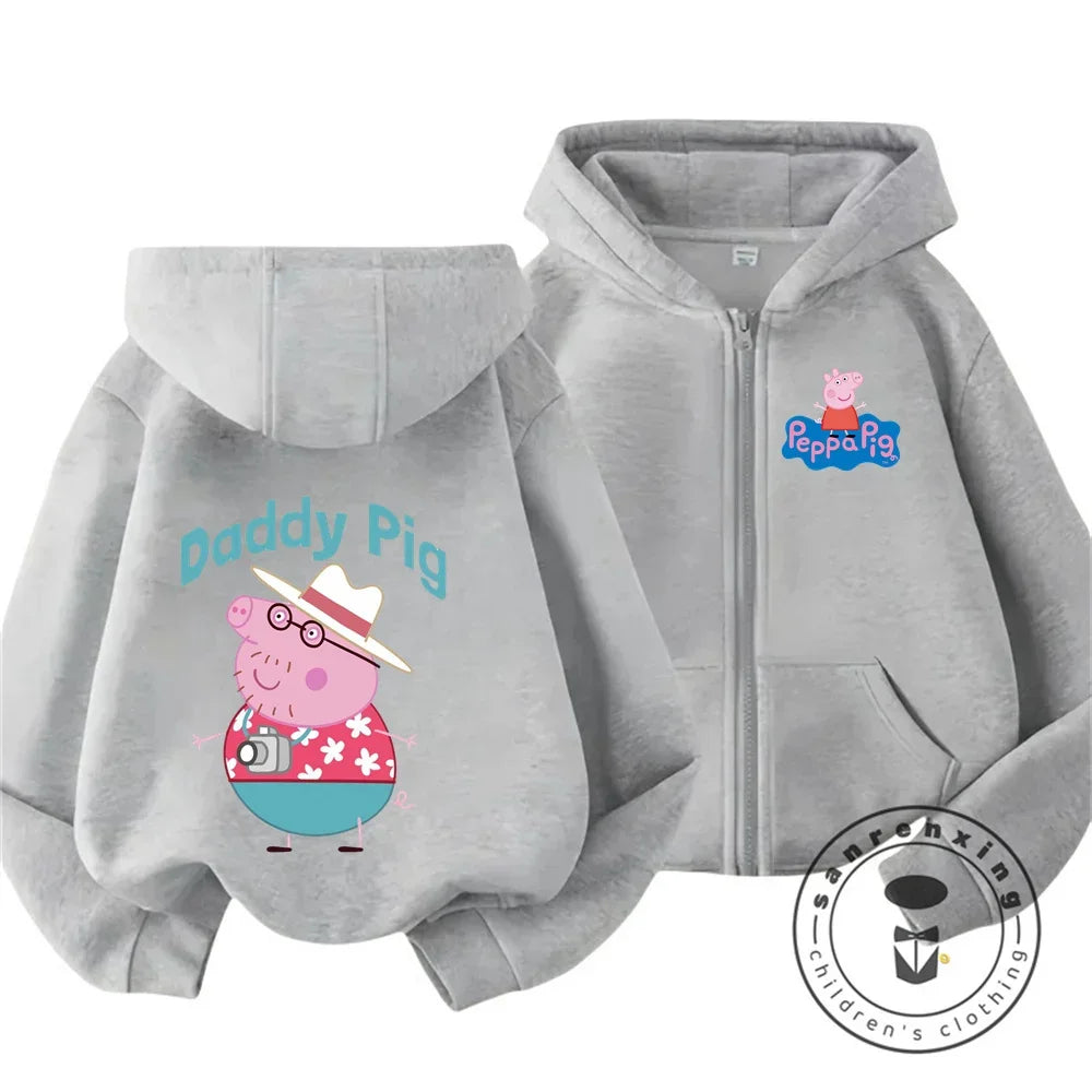 Sweat à capuche zippé Peppa Pig pour enfants, style dessin animé, pour garçons et filles de 3 à 14 ans