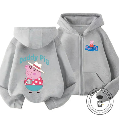 Sweat à capuche zippé Peppa Pig pour enfants, style dessin animé, pour garçons et filles de 3 à 14 ans